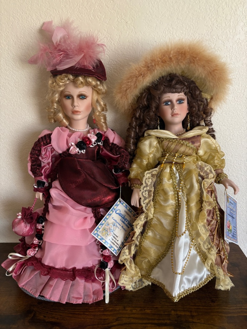 Set of 2 Gorgeous Porcelain Dolls by Catherine - 15” Tall